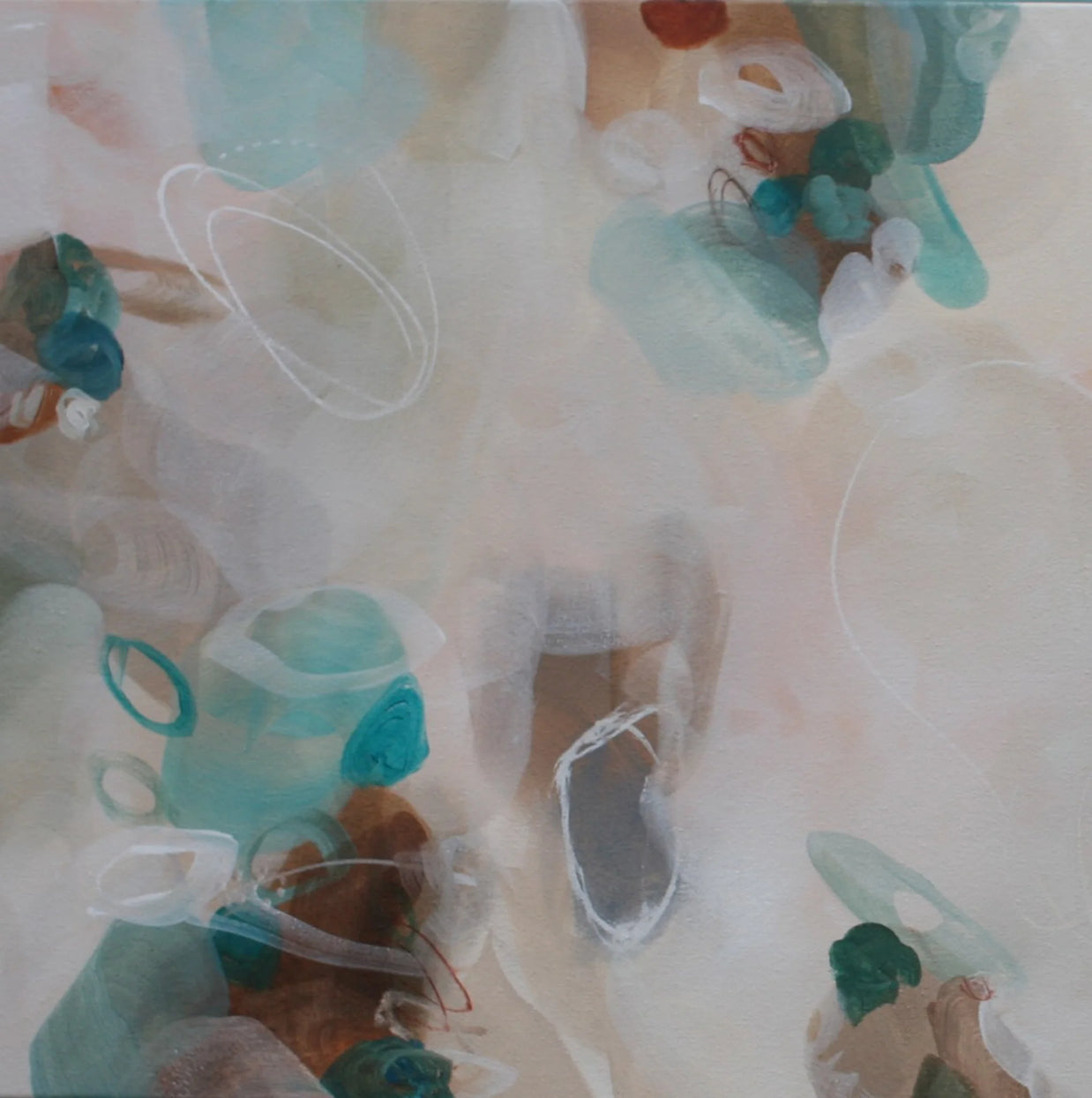 Abstract art with soft pastel colors and floral elements