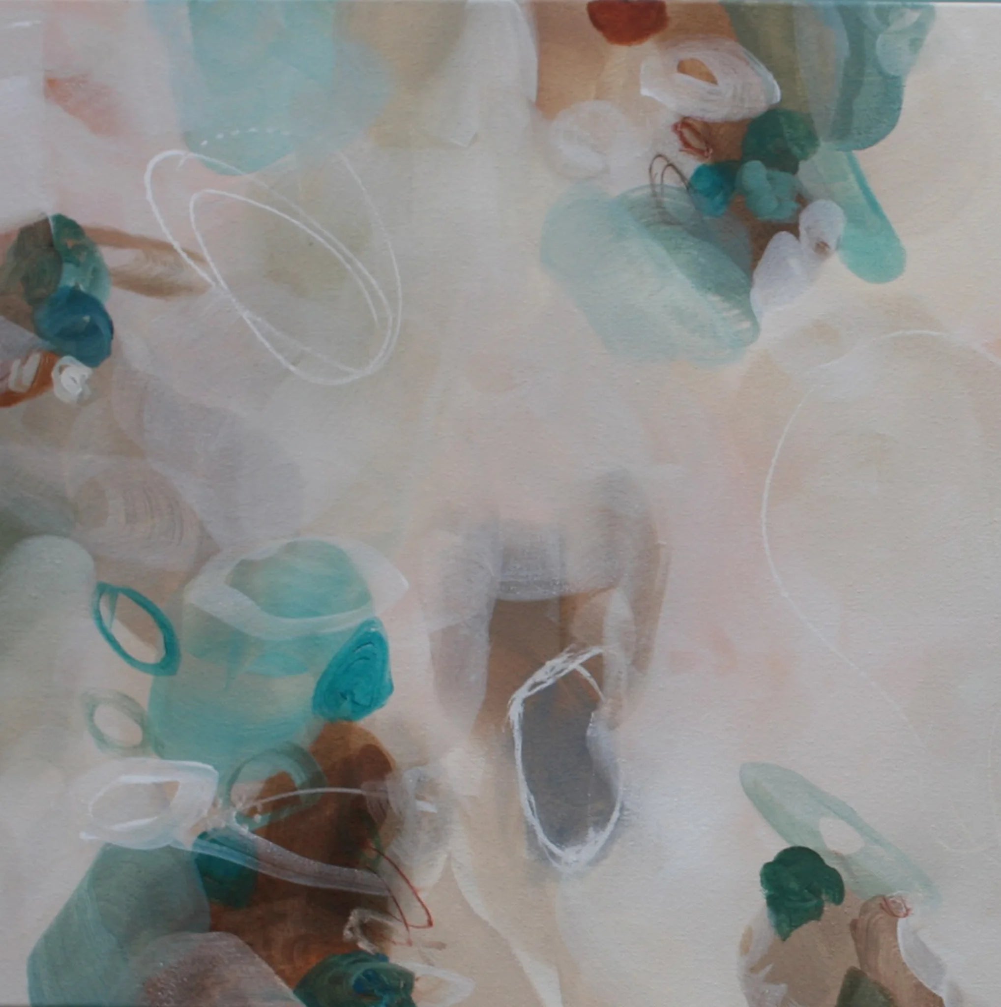 Abstract art with soft pastel colors and floral elements