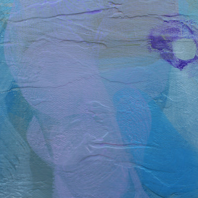 Abstract art with blue and purple hues on a textured surface