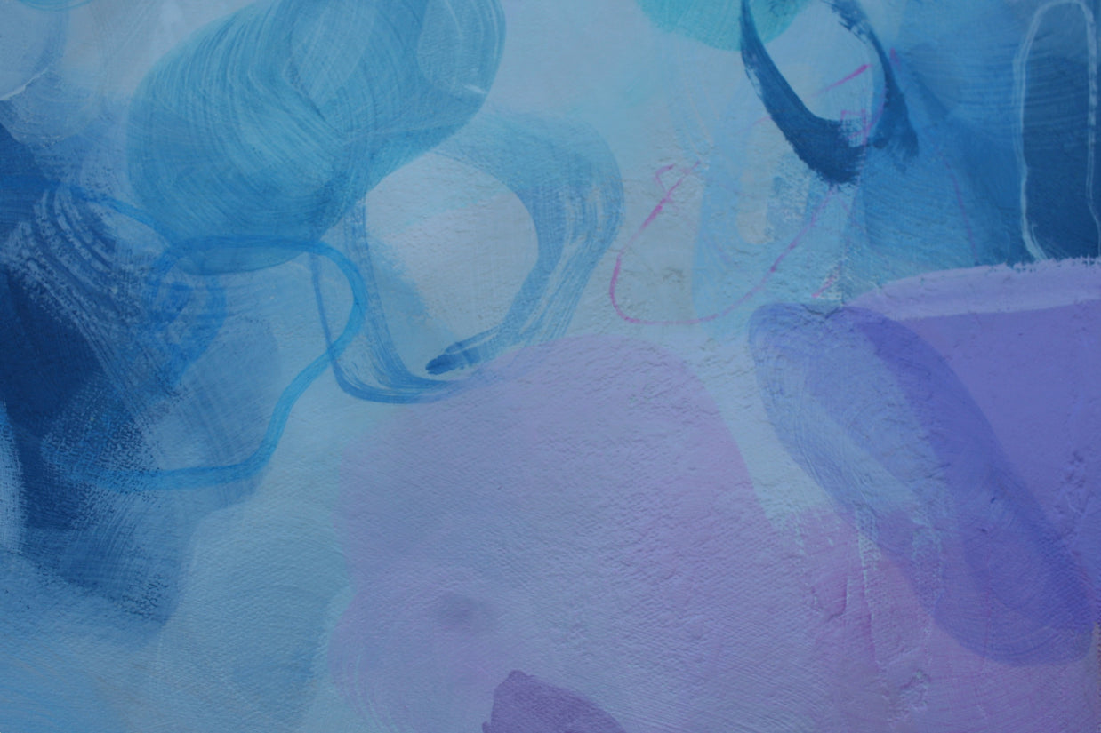 Abstract art with blue and purple hues on a textured surface