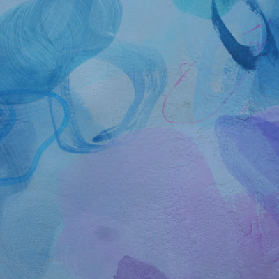 Abstract art with blue and purple hues on a textured surface