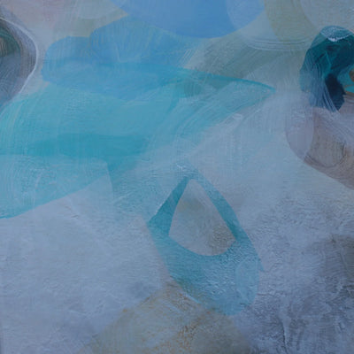 Clear plastic bags with blue handles on a textured surface