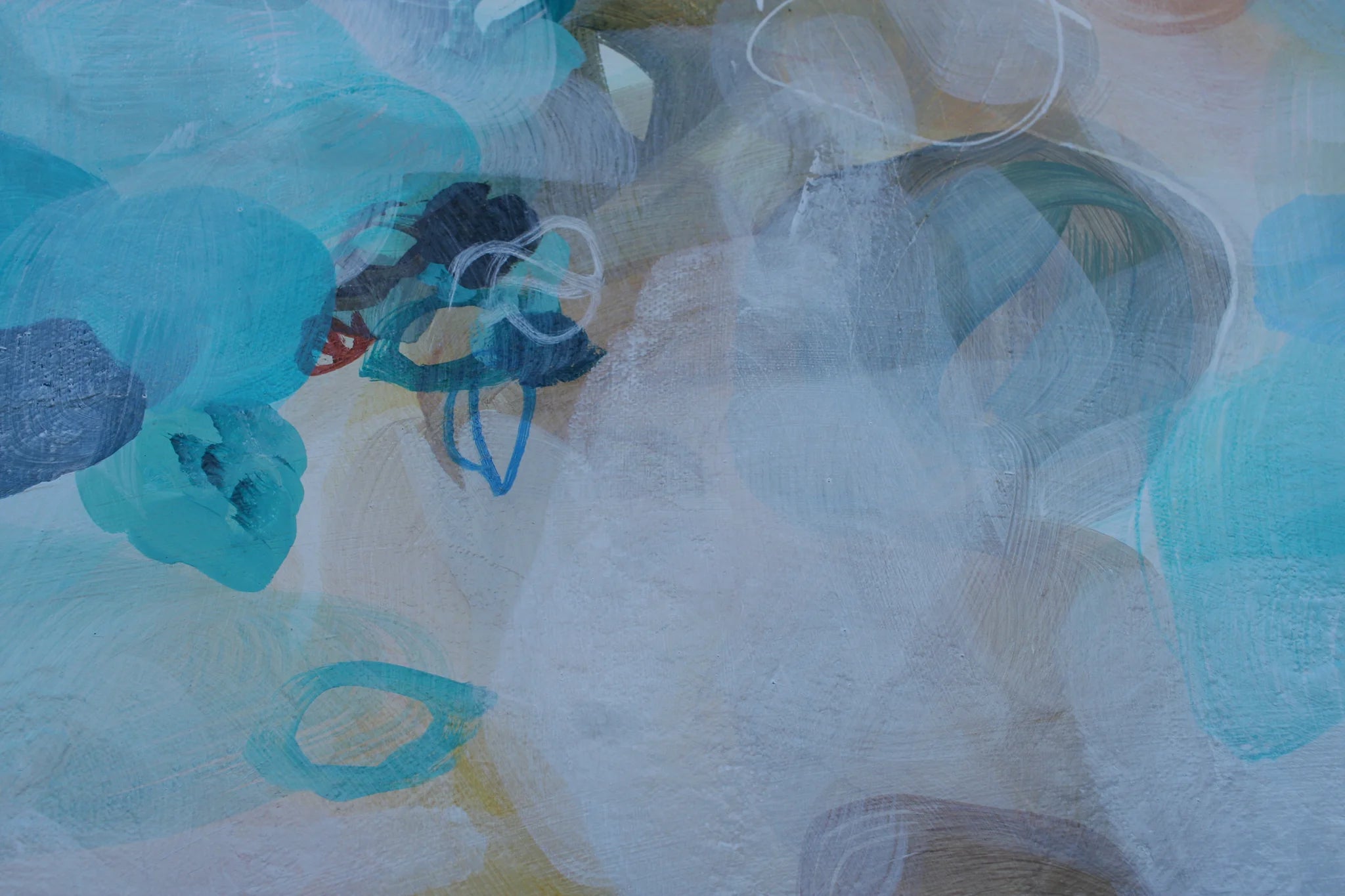 Abstract art with blue, green, and white colors on a textured surface