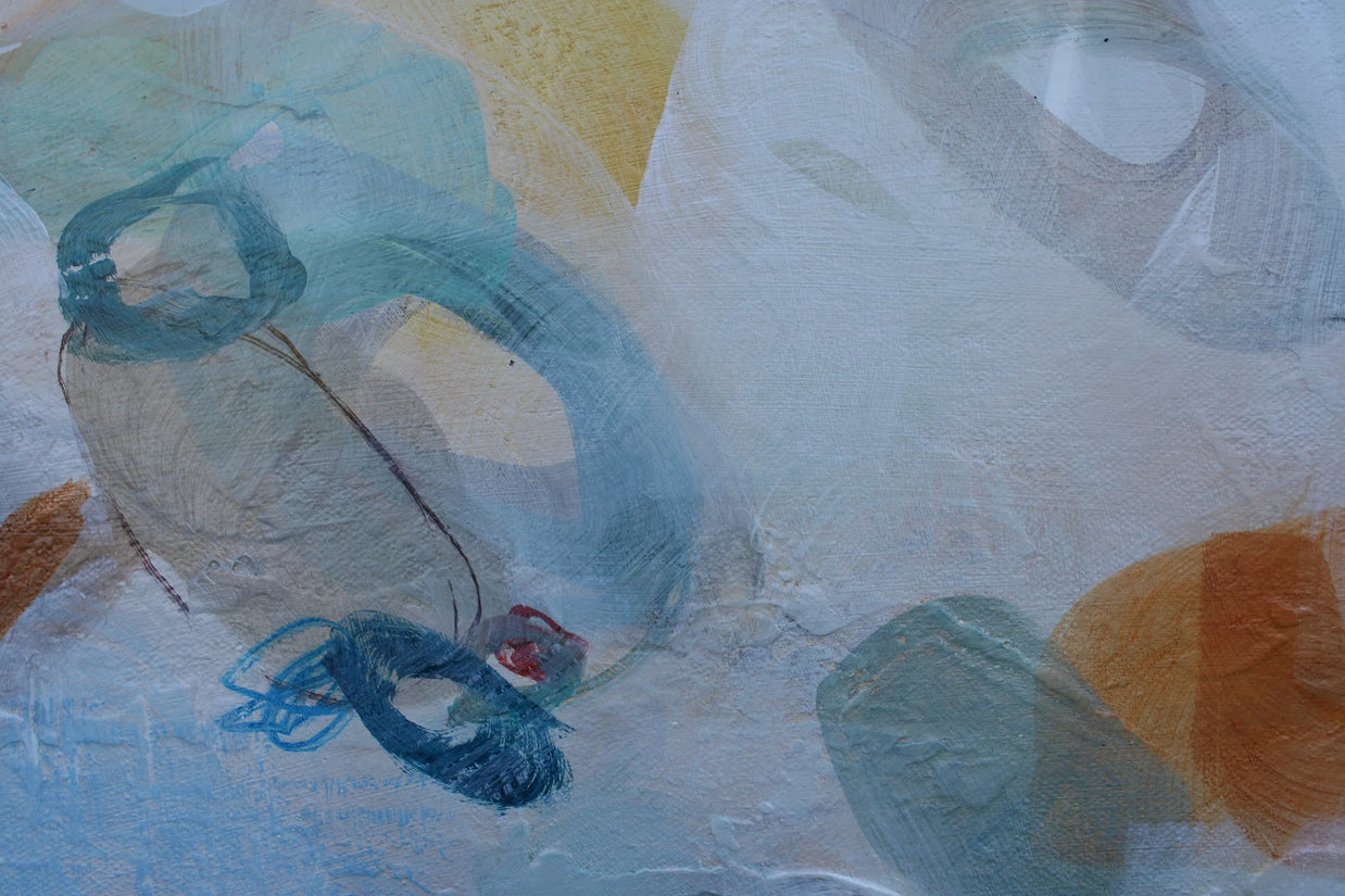 Abstract artwork with soft pastel colors on a textured surface