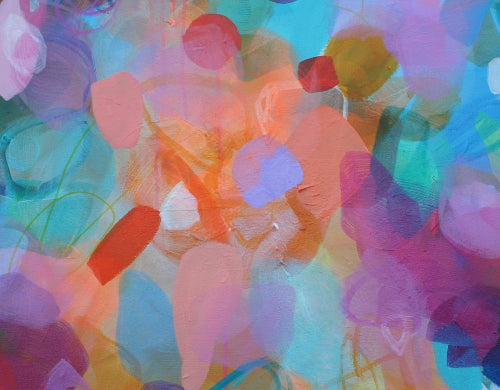 Abstract artwork with colorful circles in a chaotic pattern