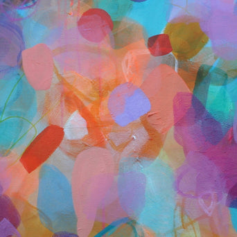 Abstract artwork with colorful circles in a chaotic pattern