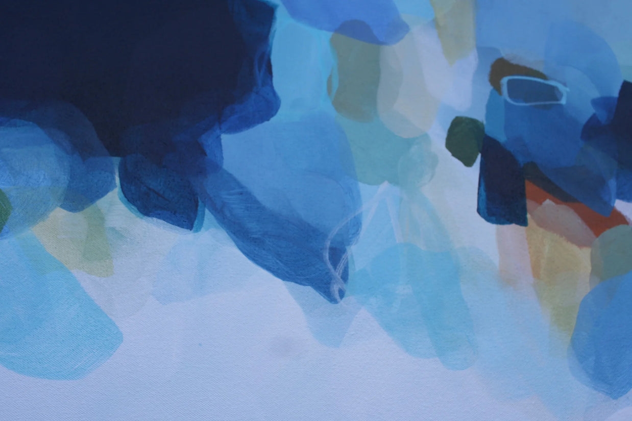 Abstract art with blue and green colors on a white background