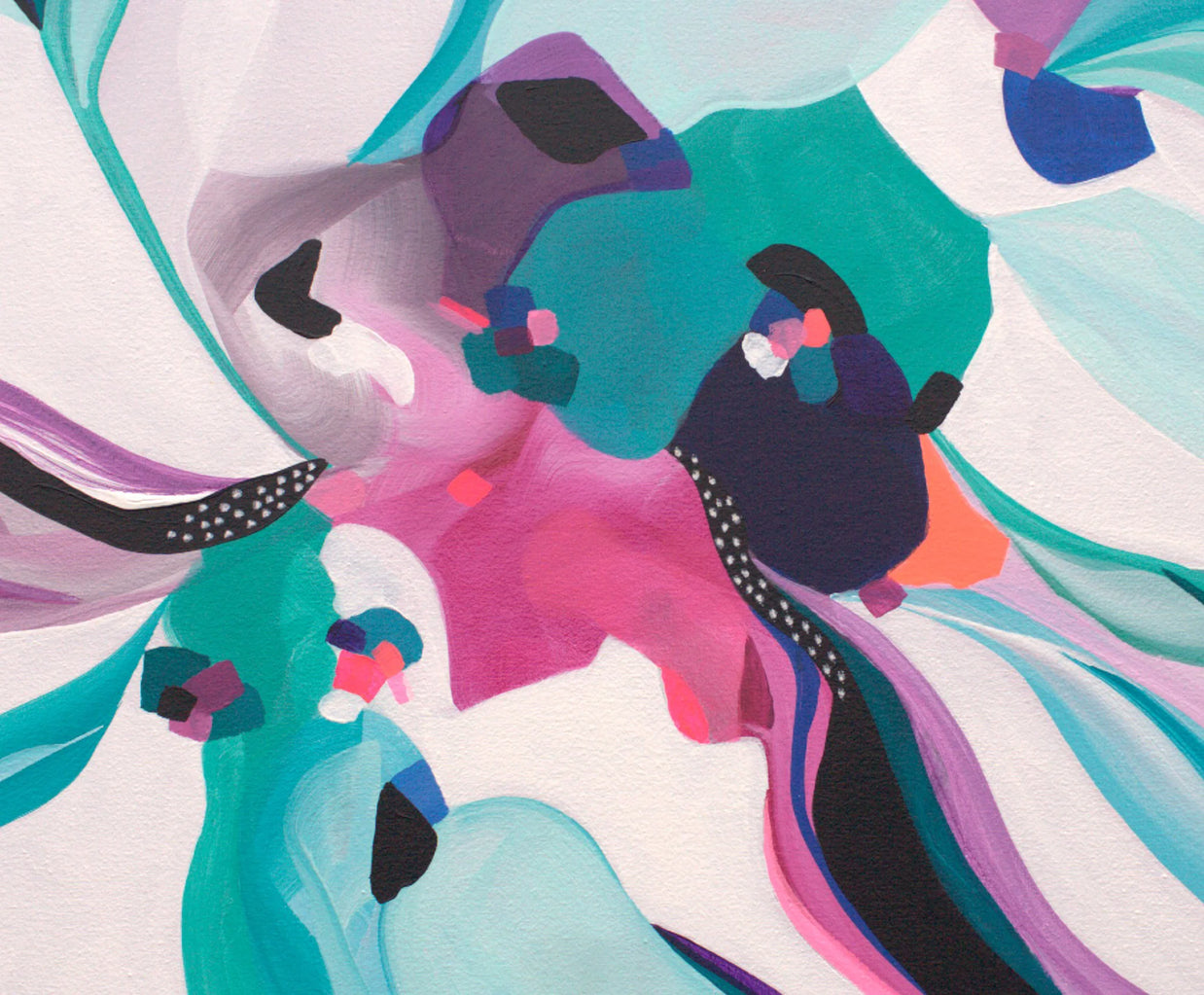 Abstract artwork with colorful shapes and patterns on a light background