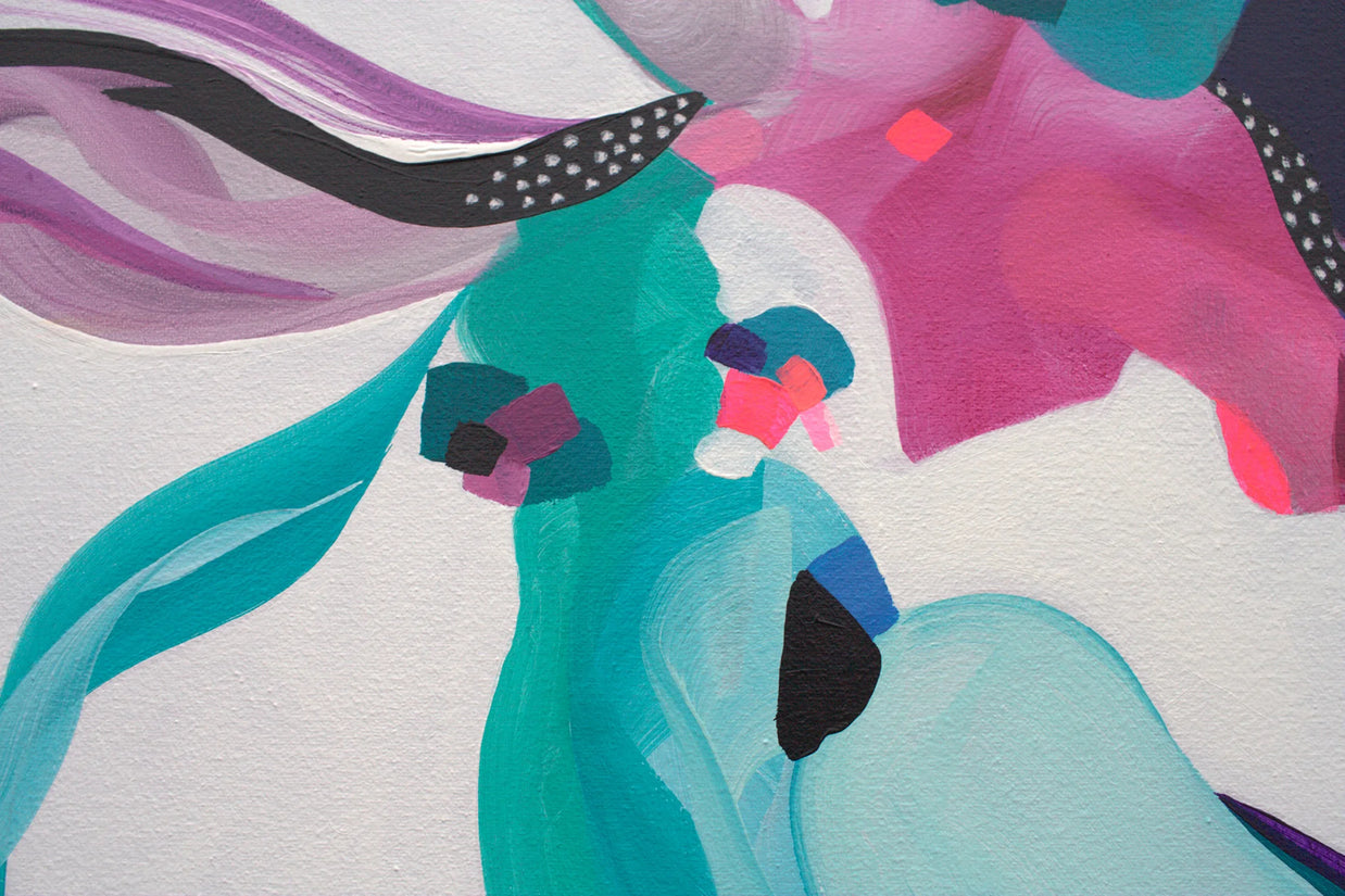 Abstract art with colorful shapes and patterns on a white background