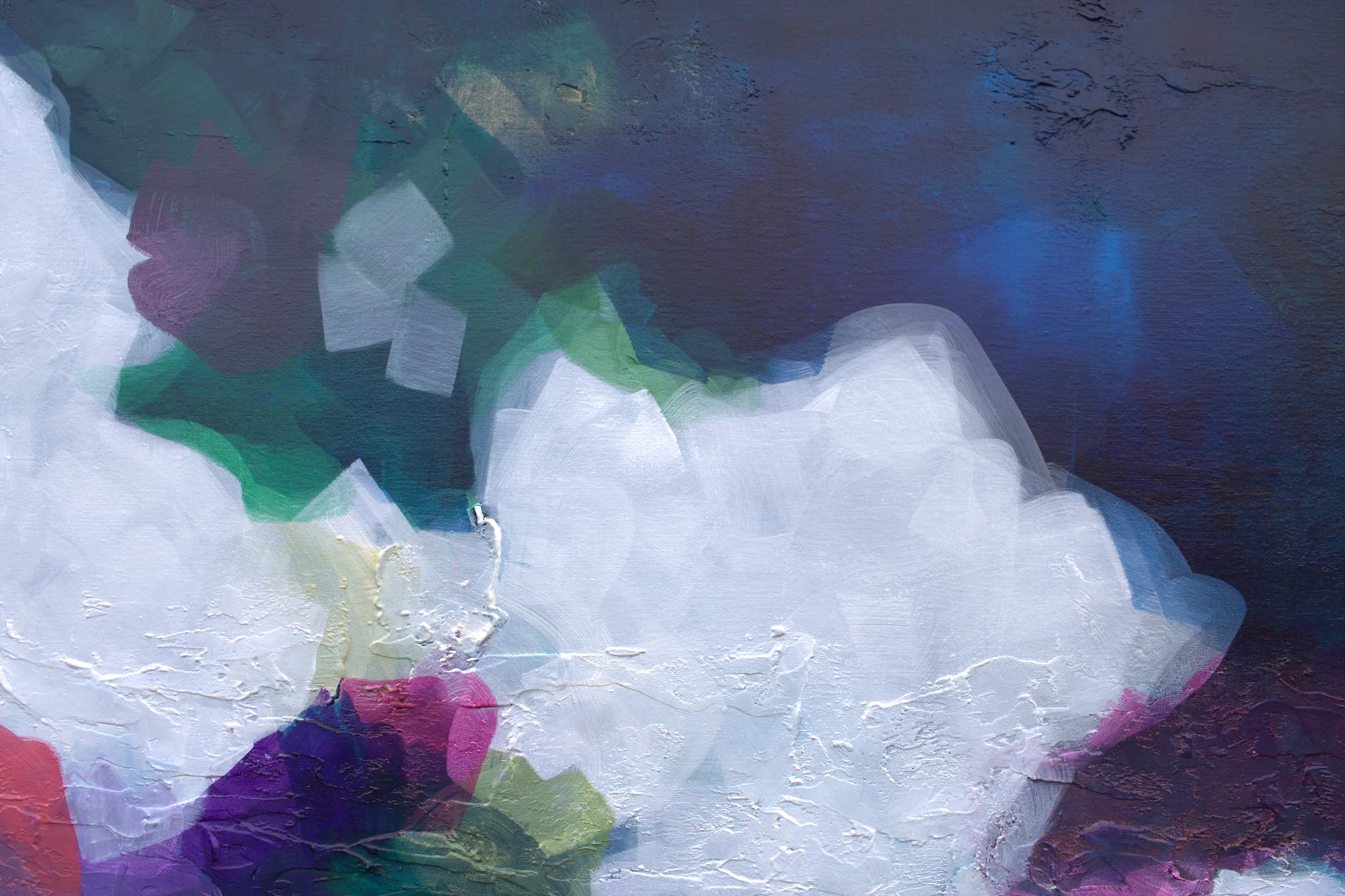 Abstract art with colorful shapes and textures on a dark background