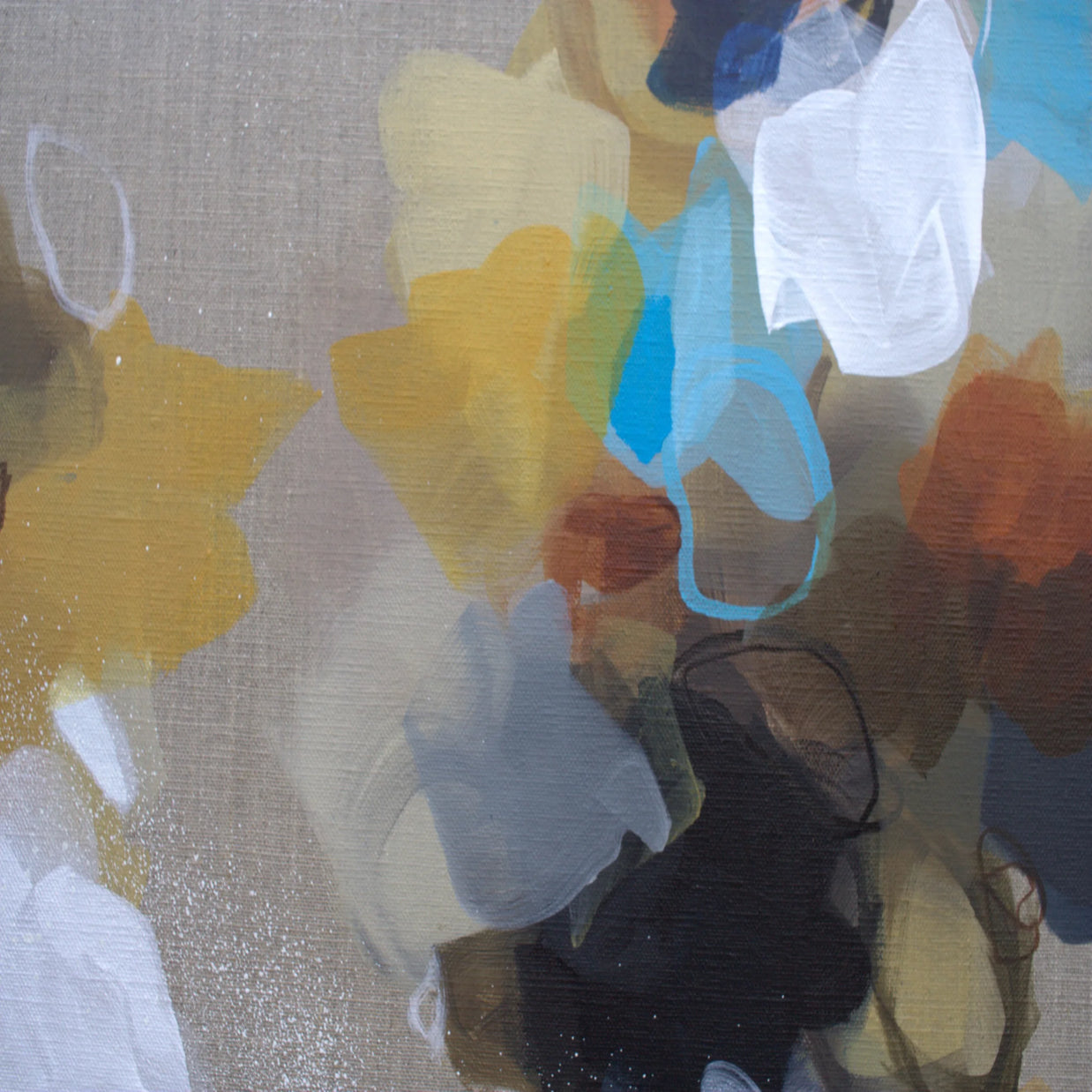 Close up of colorful abstract art on a linen canvas
