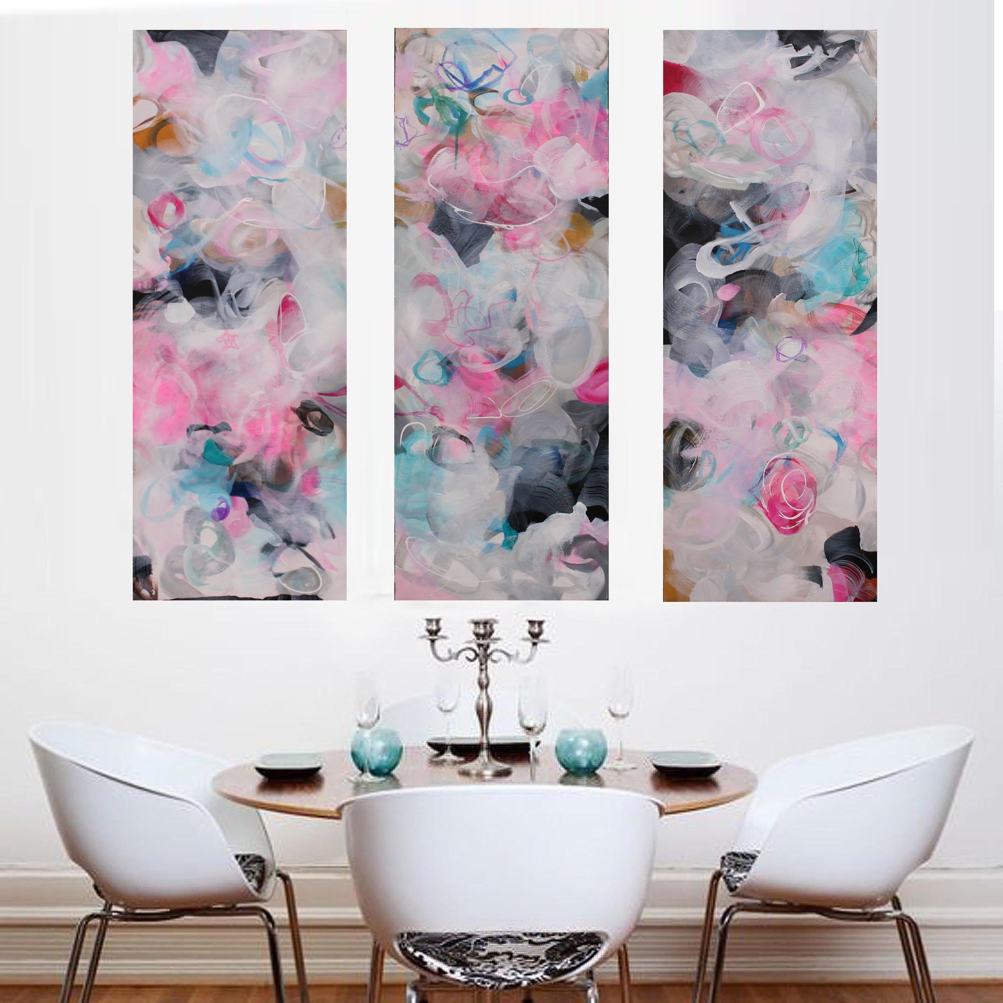 Pink Twilight Triptych - Original Painting by Susan Wooler