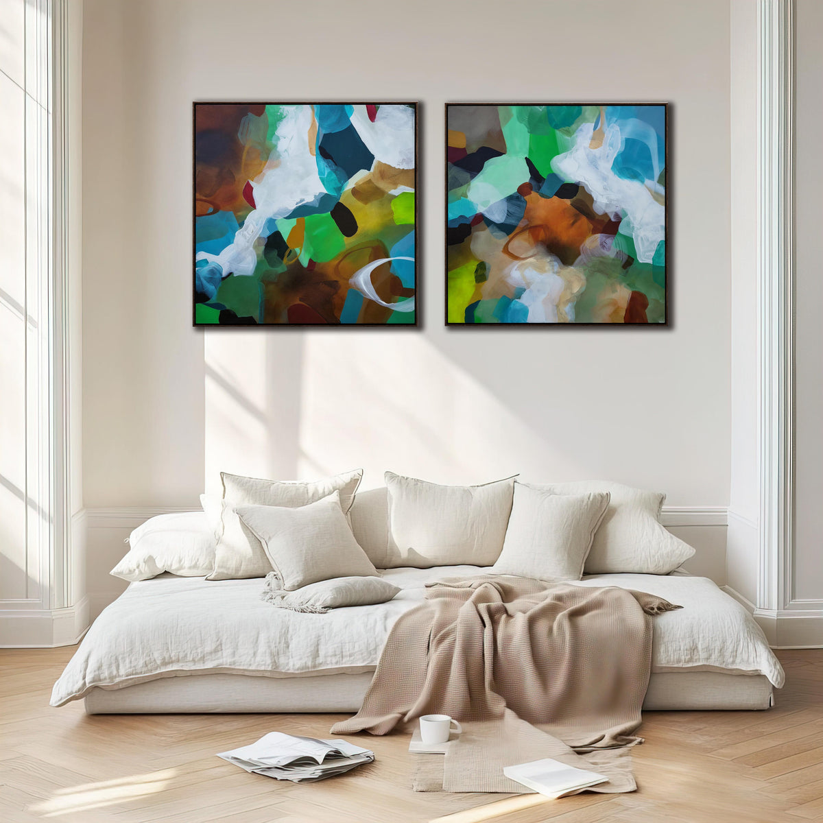 Moss & Marine I & II Diptych (Pair) - Framed Canvas Print
