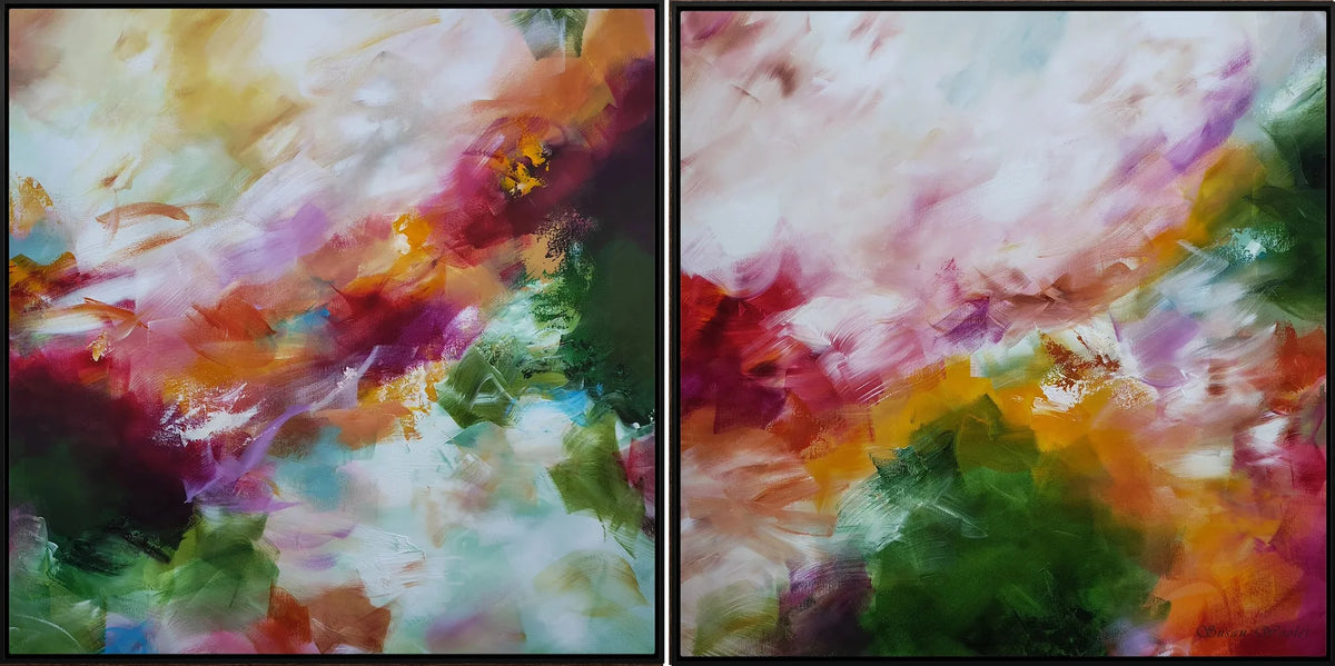 Carried By The Wind Diptych (Pair) - Framed Canvas Print