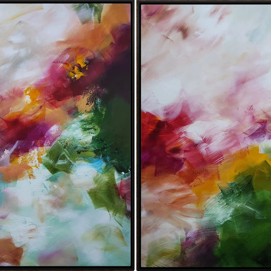 Carried By The Wind Diptych (Pair) - Framed Canvas Print