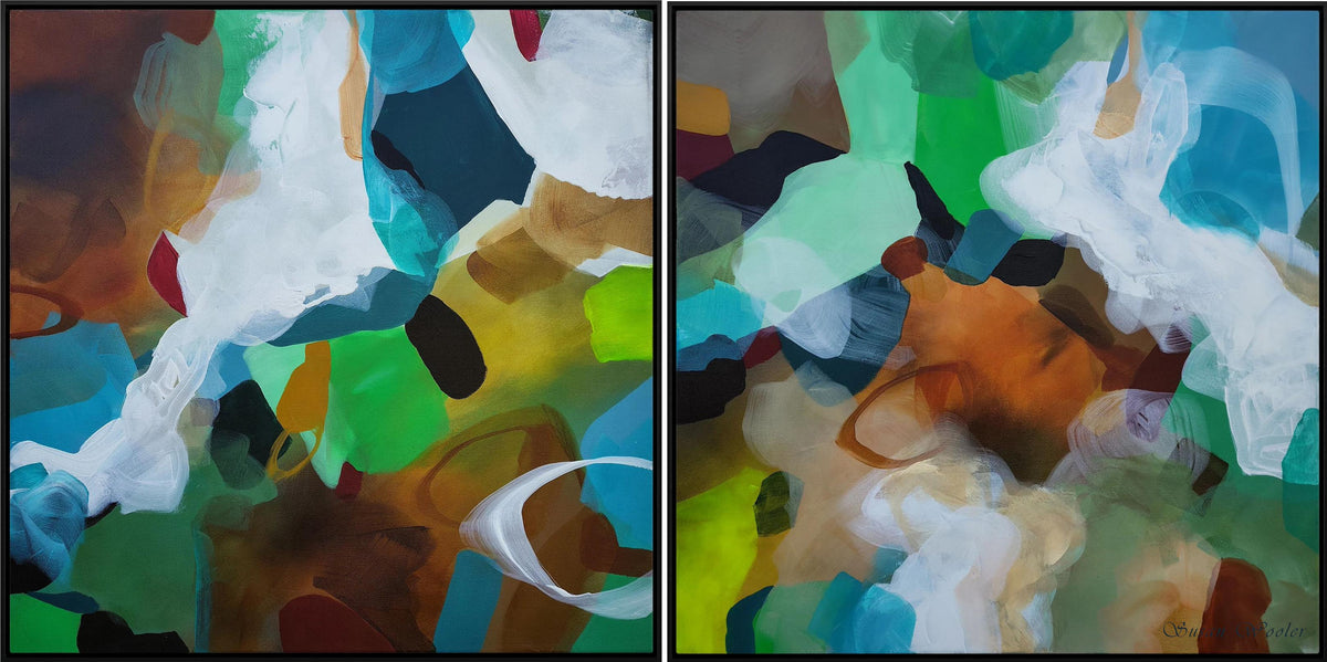 Moss & Marine I & II Diptych (Pair) - Framed Canvas Print