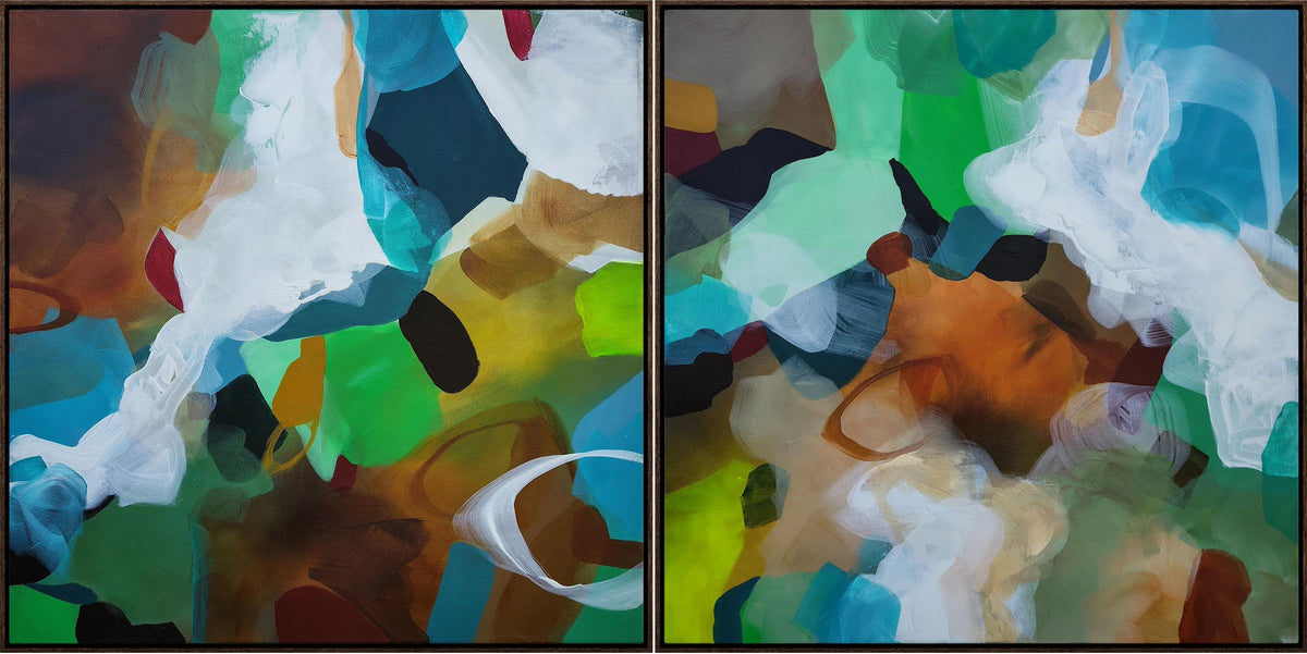 Moss & Marine I & II Diptych (Pair) - Framed Canvas Print