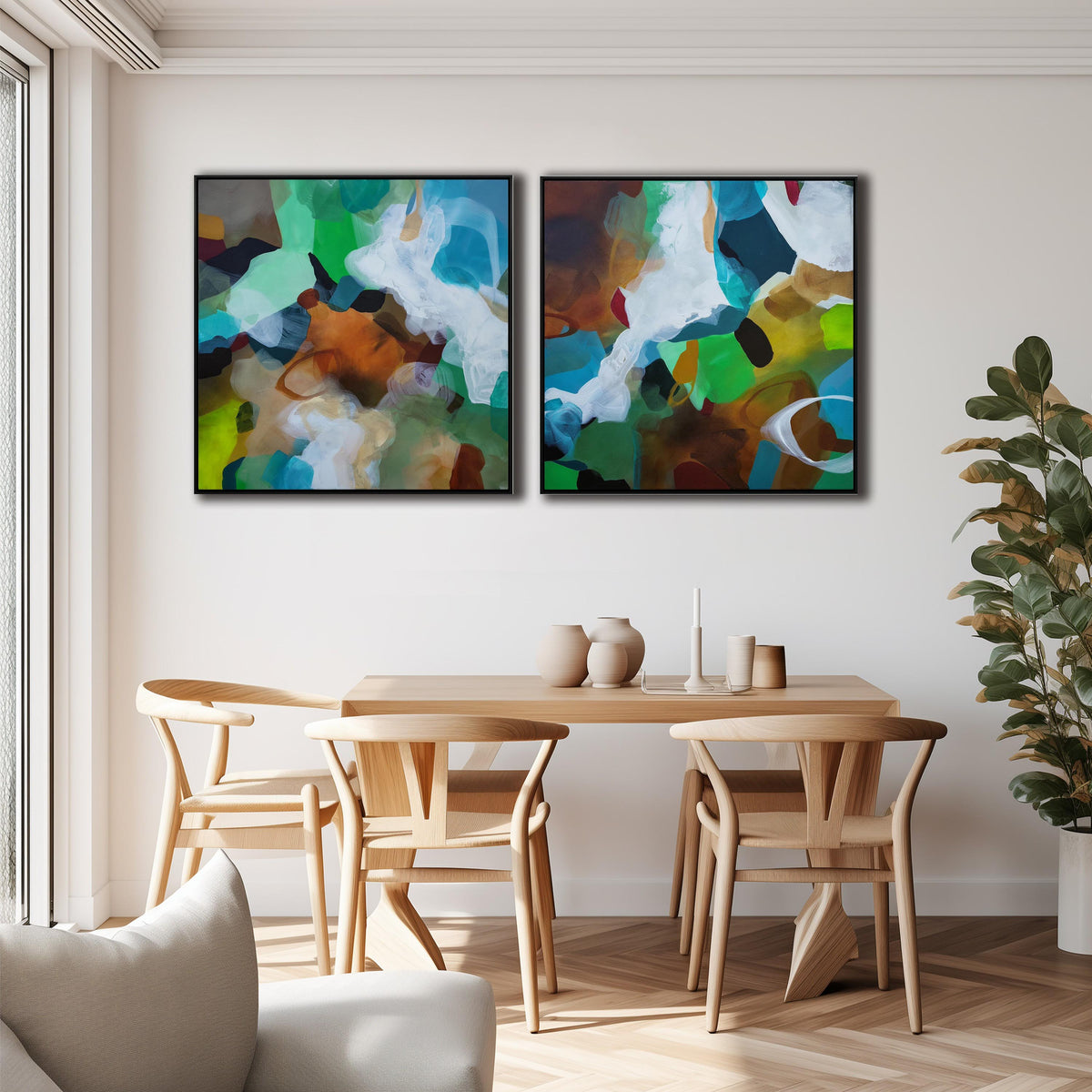 Moss & Marine I & II Diptych (Pair) - Framed Canvas Print
