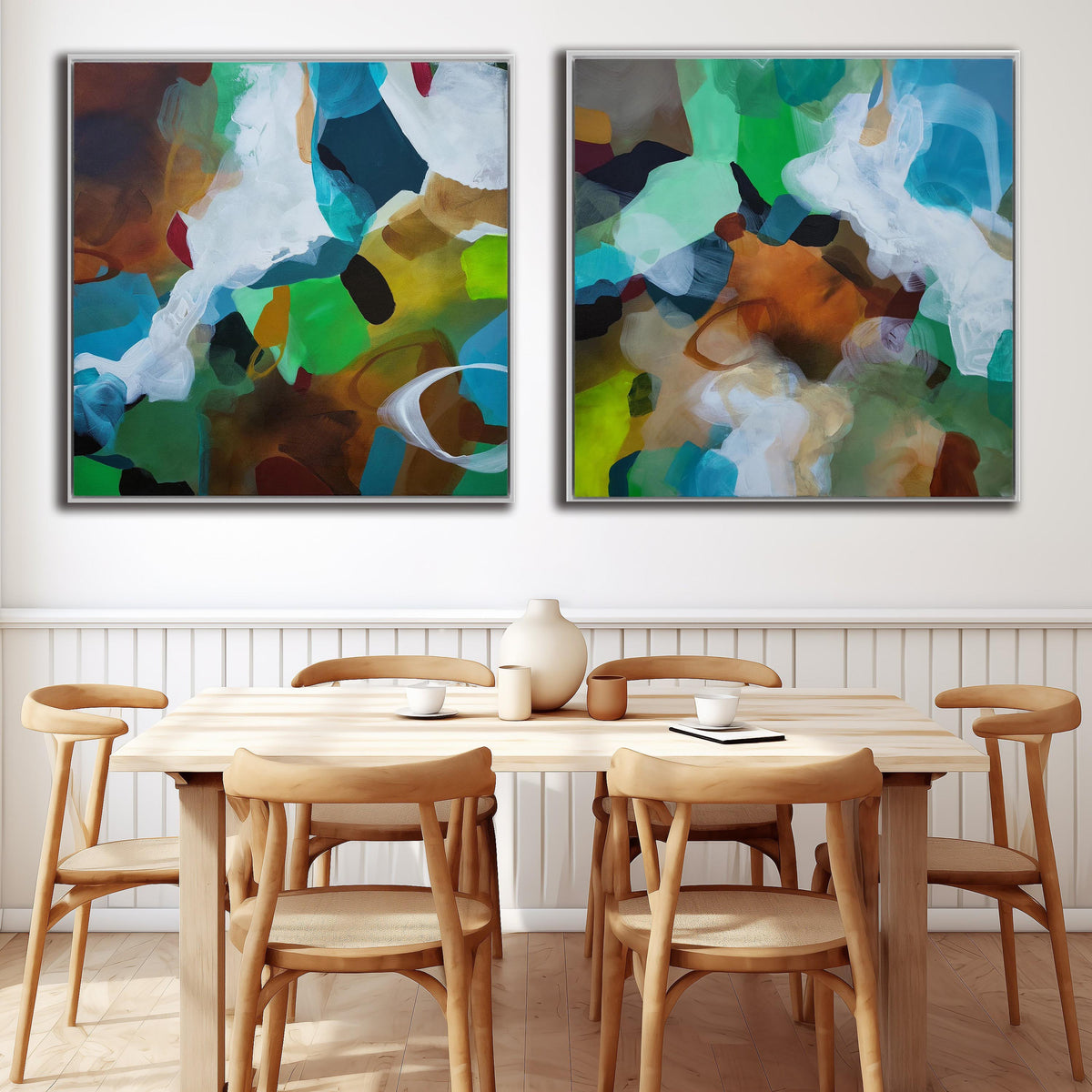 Moss & Marine I & II Diptych (Pair) - Framed Canvas Print