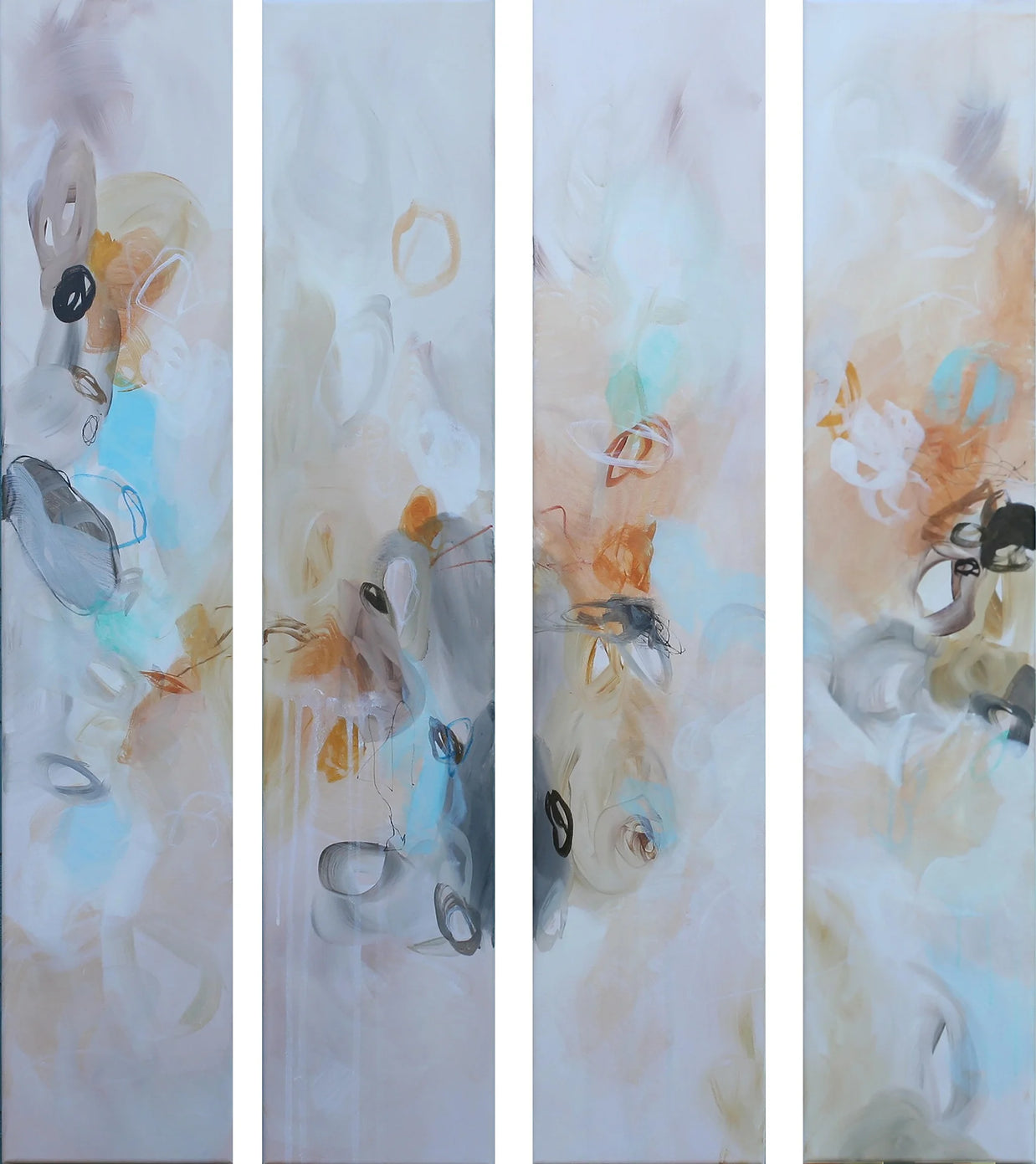 pastel multicoloured abstract 4 panel painting