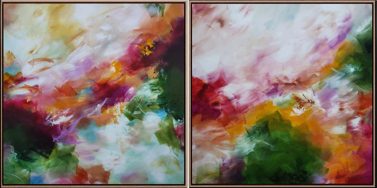 Carried By The Wind Diptych (Pair) - Framed Canvas Print