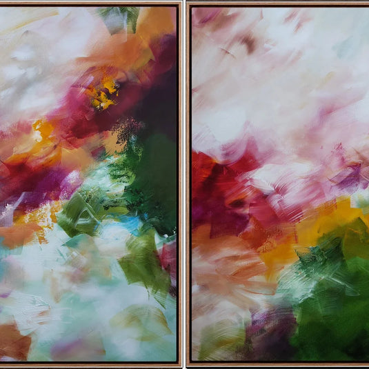 Carried By The Wind Diptych (Pair) - Framed Canvas Print