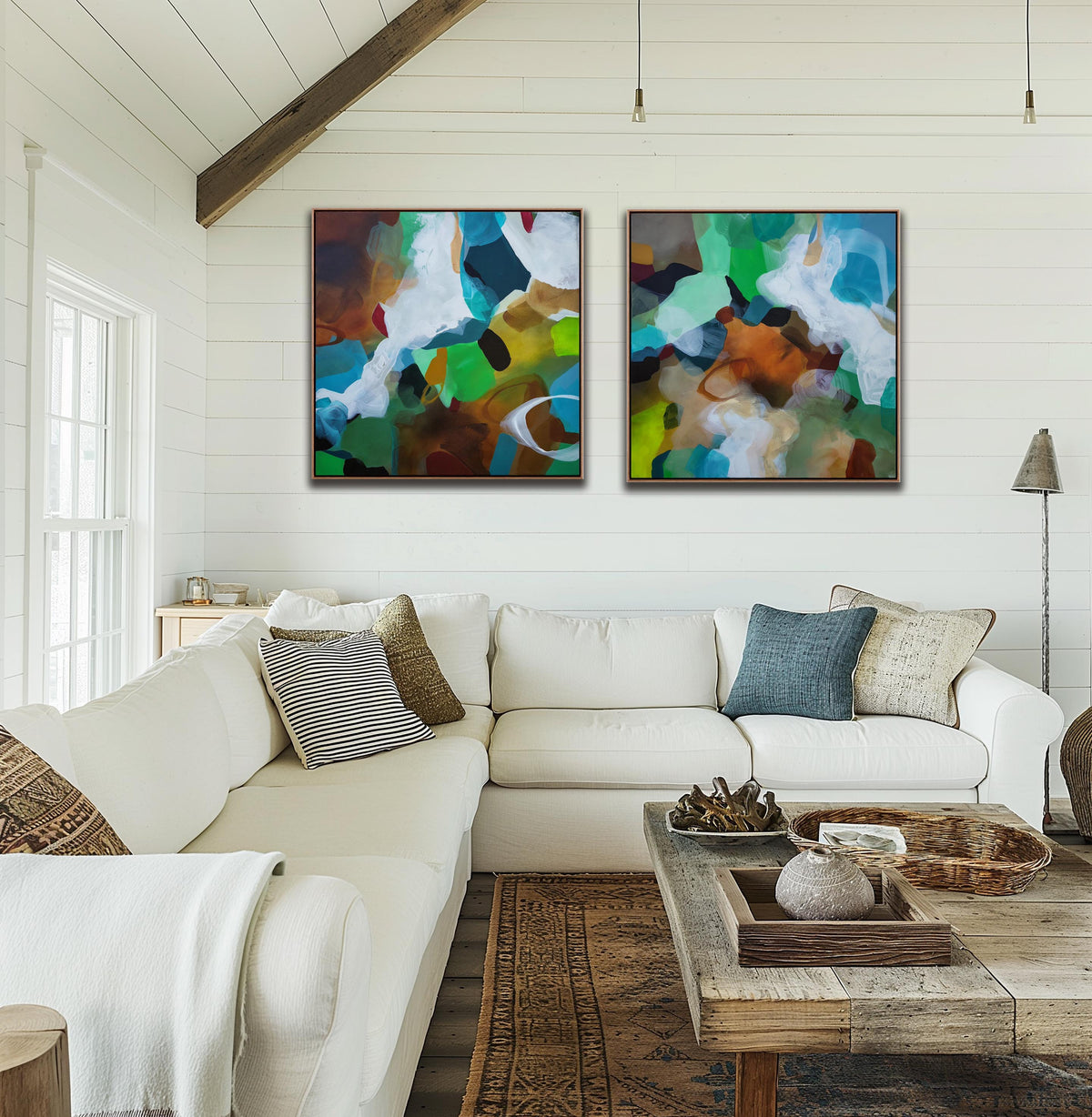 Moss & Marine I & II Diptych (Pair) - Framed Canvas Print