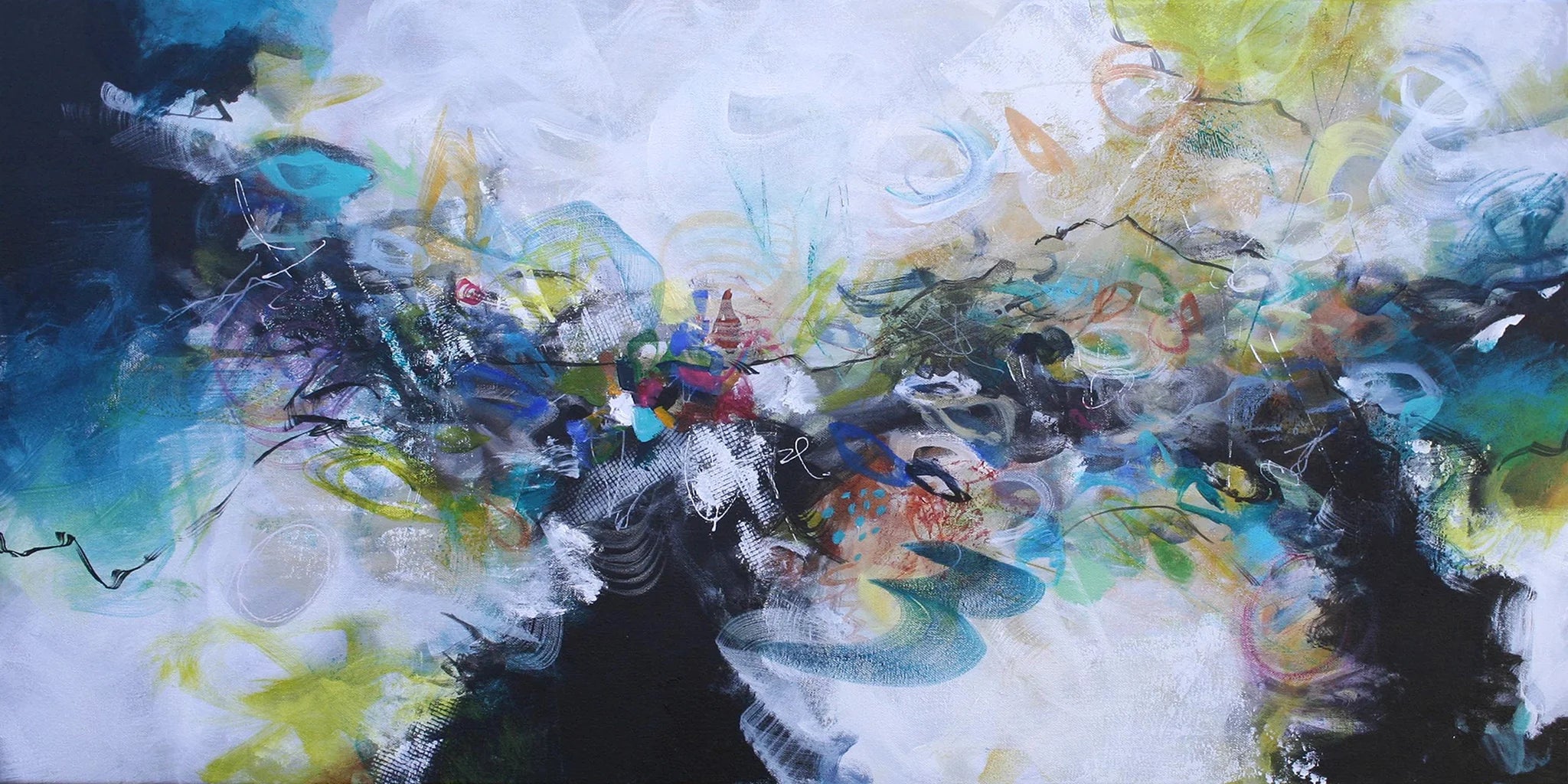 Abstract painting with a variety of colors on a white background
