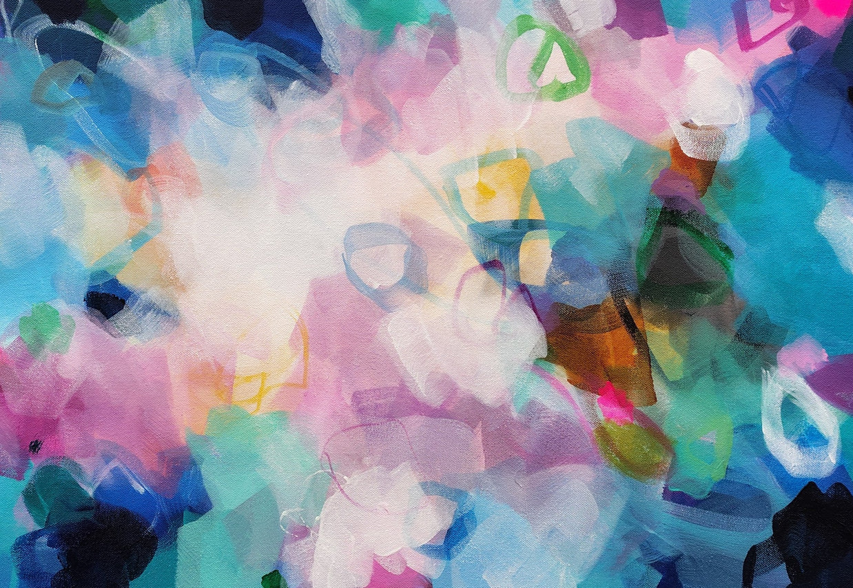 Abstract artwork with colorful smoke-like patterns
