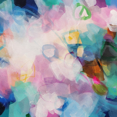 Abstract artwork with colorful smoke-like patterns