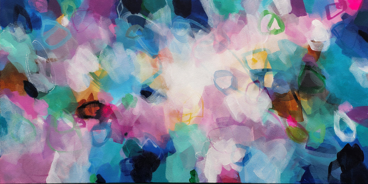 Abstract artwork with multicolored shapes and patterns