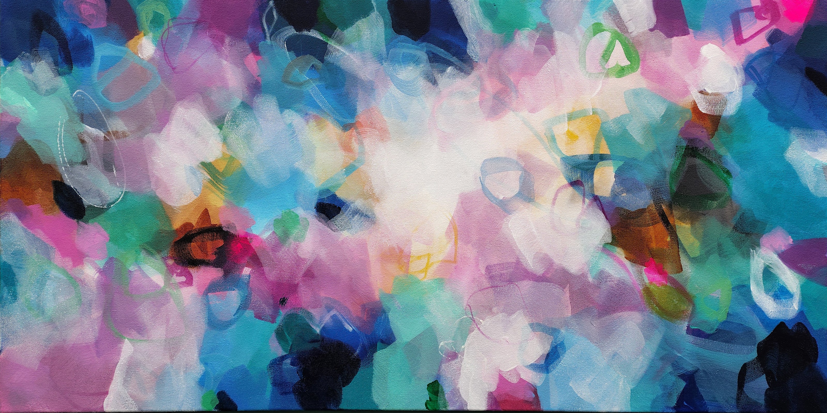 Abstract artwork with multicolored shapes and patterns