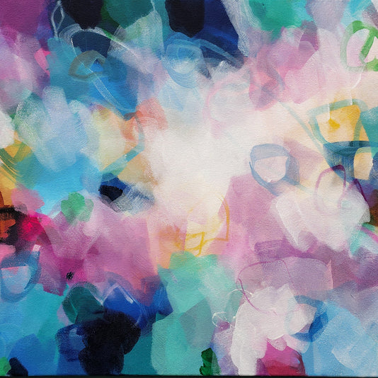 Abstract artwork with multicolored shapes and patterns