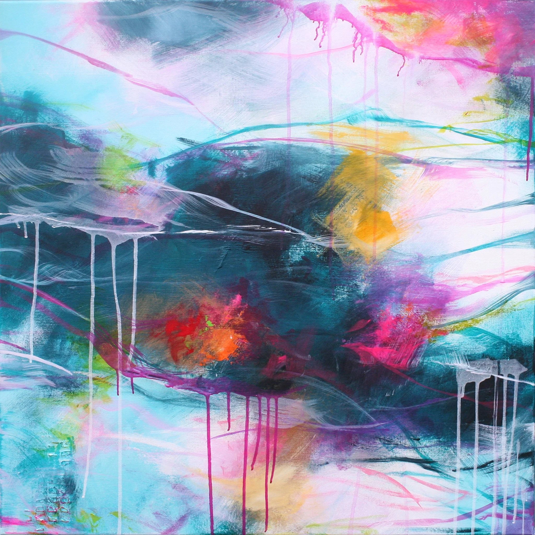 Abstract artwork with vibrant colors and dynamic brush strokes