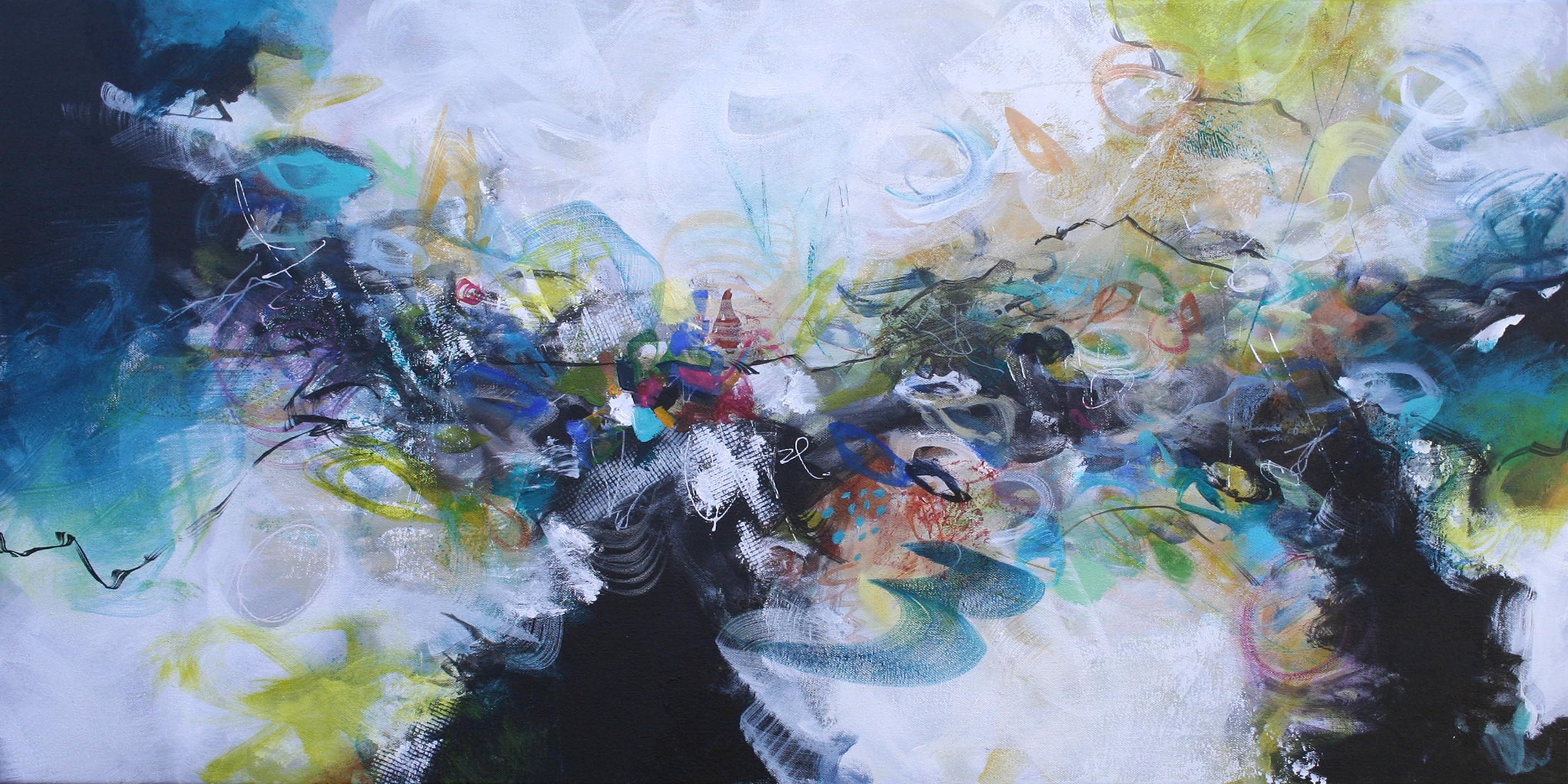 Abstract painting with a variety of colors on a white background