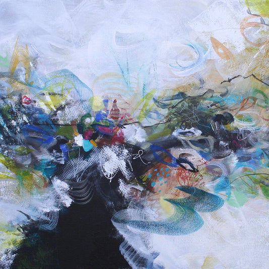 Abstract painting with a variety of colors on a white background