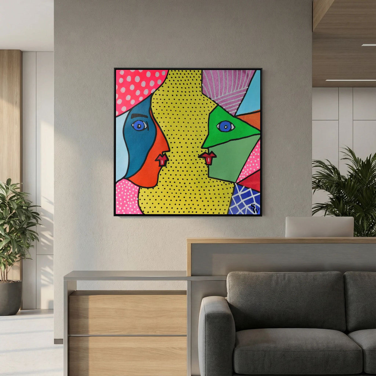 Dialogue in Polka Dots - Framed Canvas Print