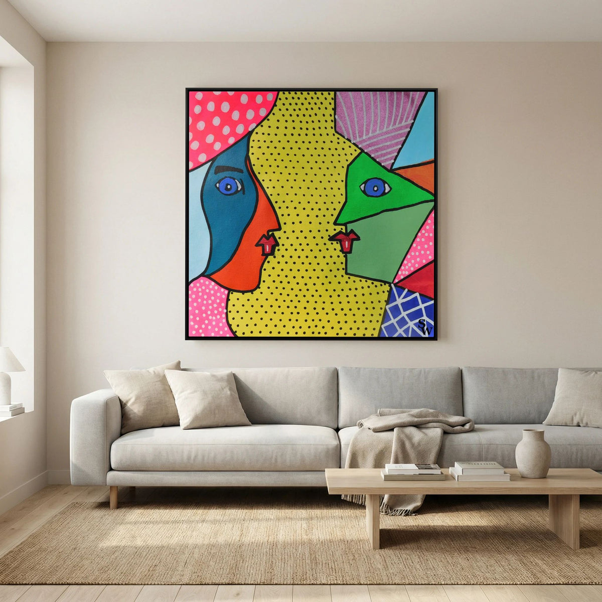 Dialogue in Polka Dots - Framed Canvas Print