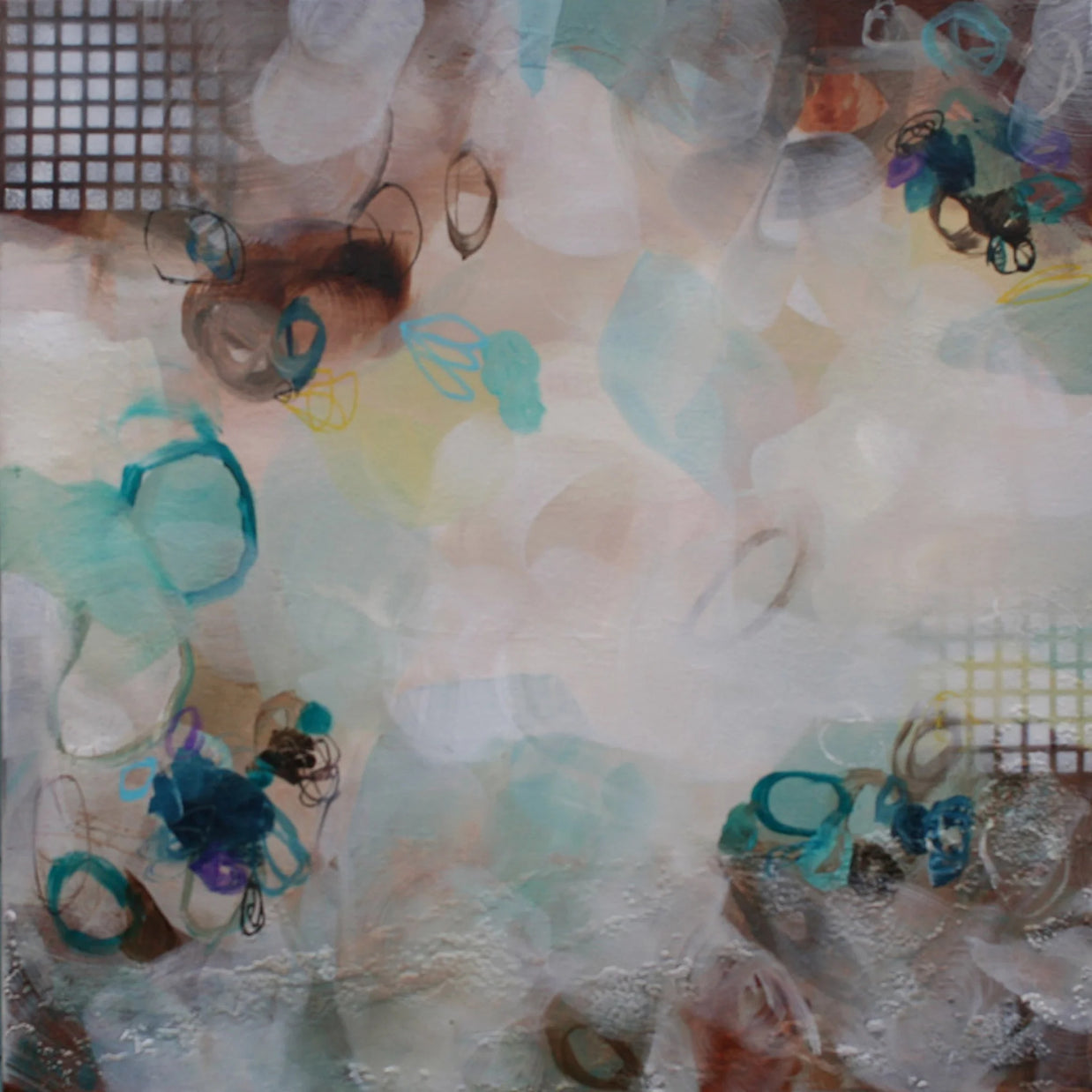 Abstract artwork with pastel colors and circular shapes