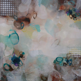 Abstract artwork with pastel colors and circular shapes