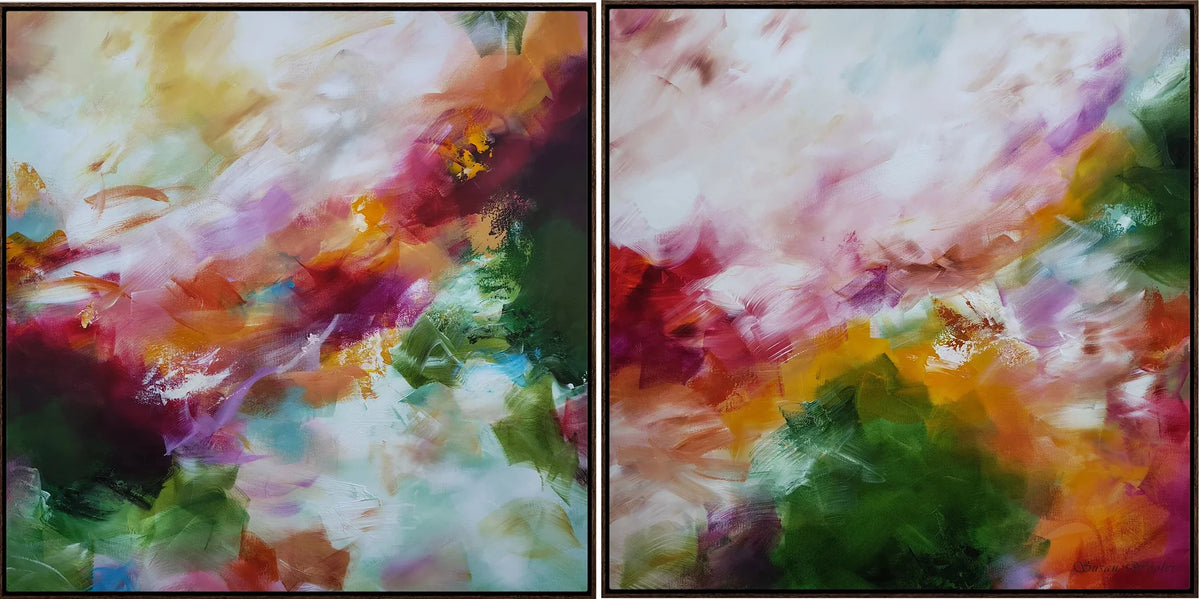 Carried By The Wind Diptych (Pair) - Framed Canvas Print