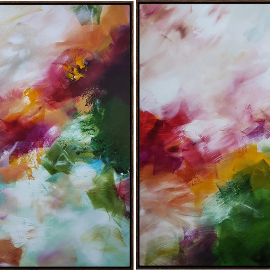 Carried By The Wind Diptych (Pair) - Framed Canvas Print