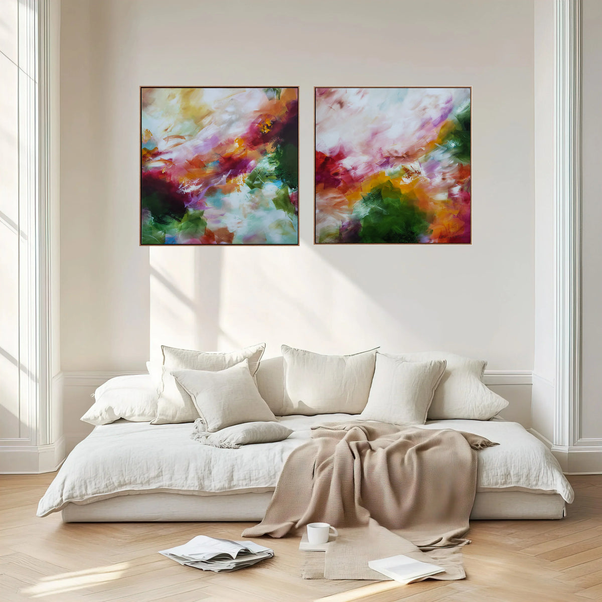 Carried By The Wind Diptych (Pair) - Framed Canvas Print