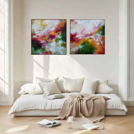 Carried By The Wind Diptych (Pair) - Framed Canvas Print