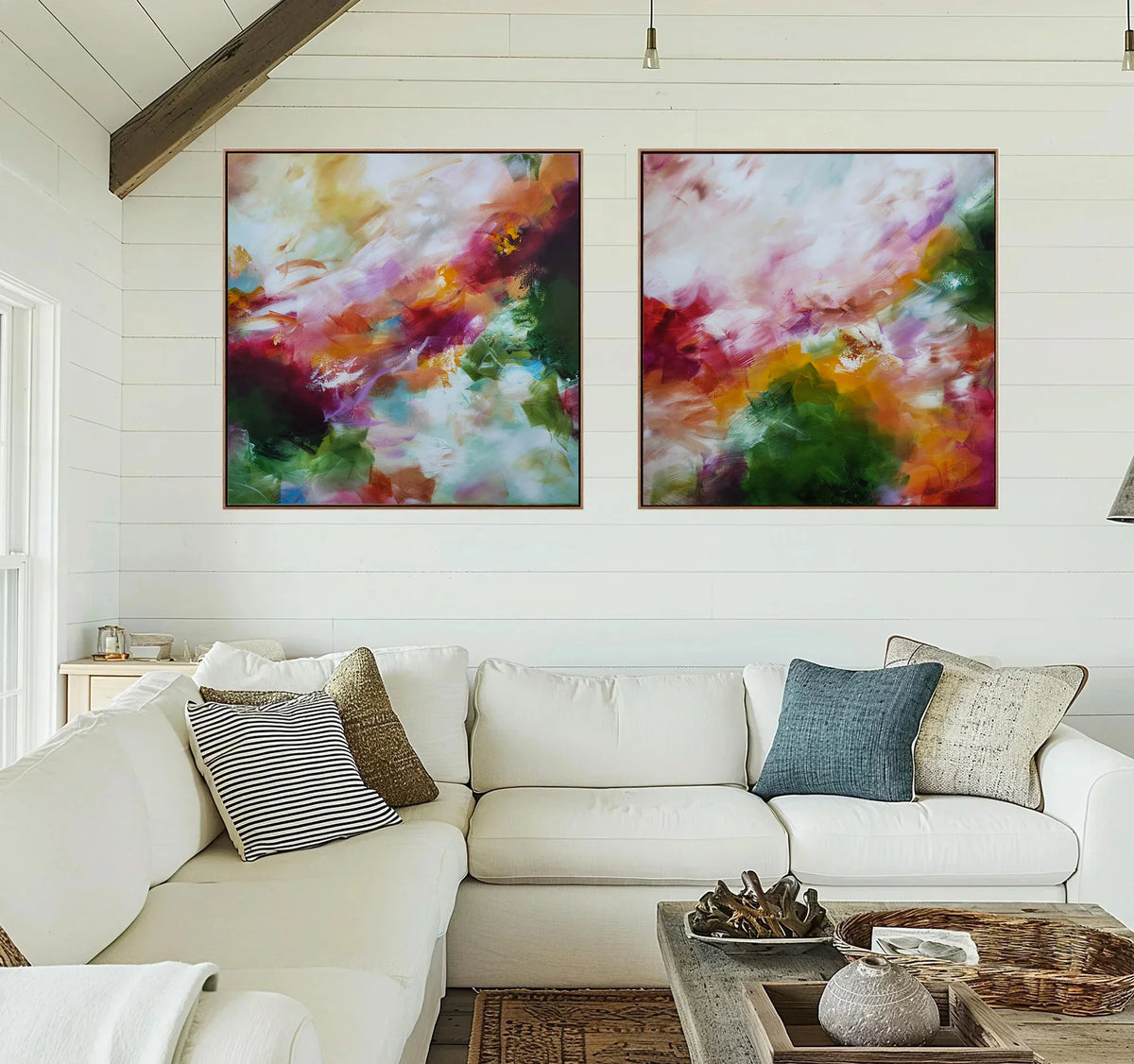 Carried By The Wind Diptych (Pair) - Framed Canvas Print