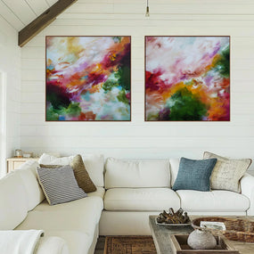 Carried By The Wind Diptych (Pair) - Framed Canvas Print
