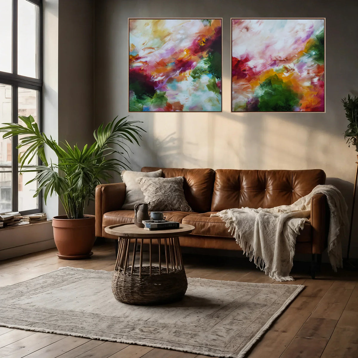 Carried By The Wind Diptych (Pair) - Framed Canvas Print