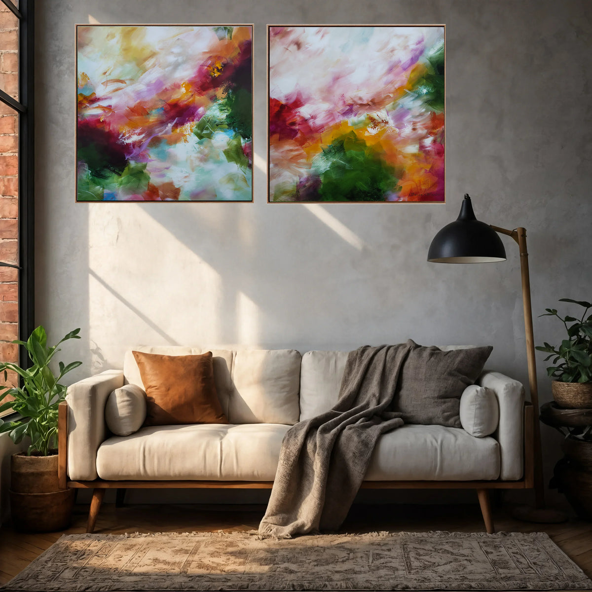 Carried By The Wind Diptych (Pair) - Framed Canvas Print