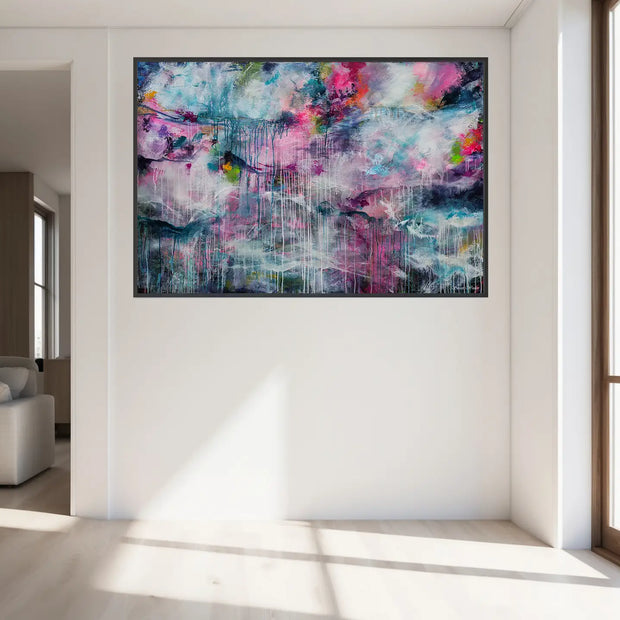 Abstract painting on a wall in a modern living room