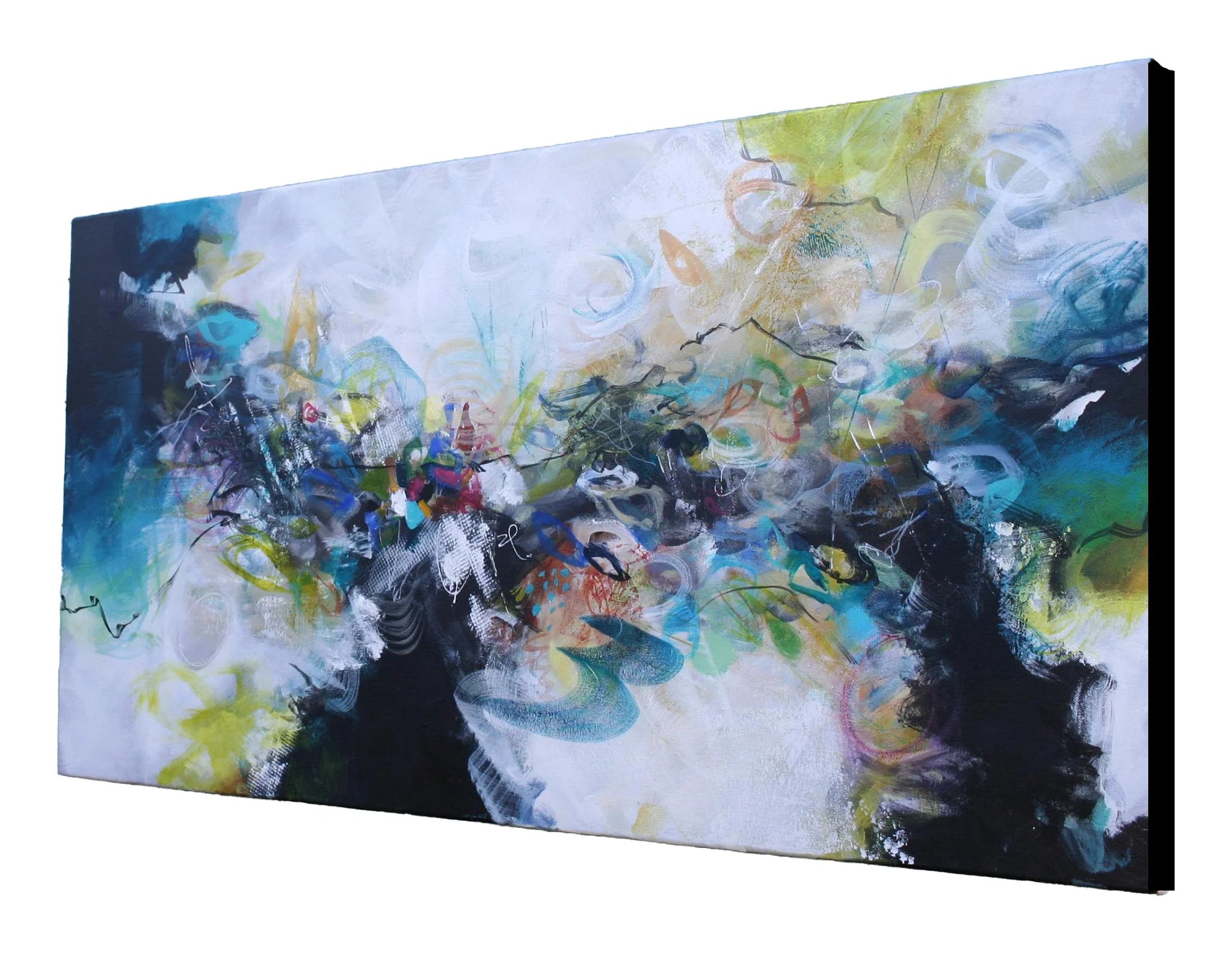 Abstract painting with a variety of colors on a white background